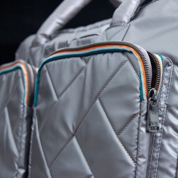 Lug Drifter Quilted Silver Tote Bag With Double Zipper Closure & Multi-Pockets - Picture 5 of 12